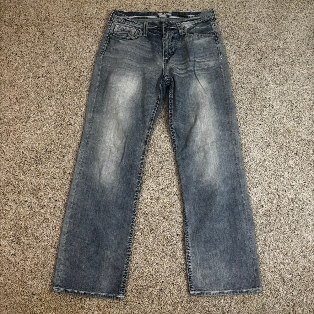 BKE Seth Men’s 34L Bootcut Jeans Distressed Faded Medium Wash Denim